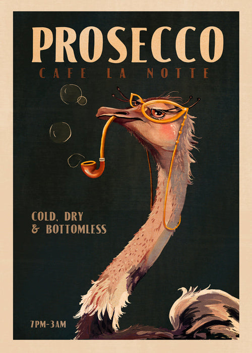 Poster avestruz Prosecco estilo Art Déco