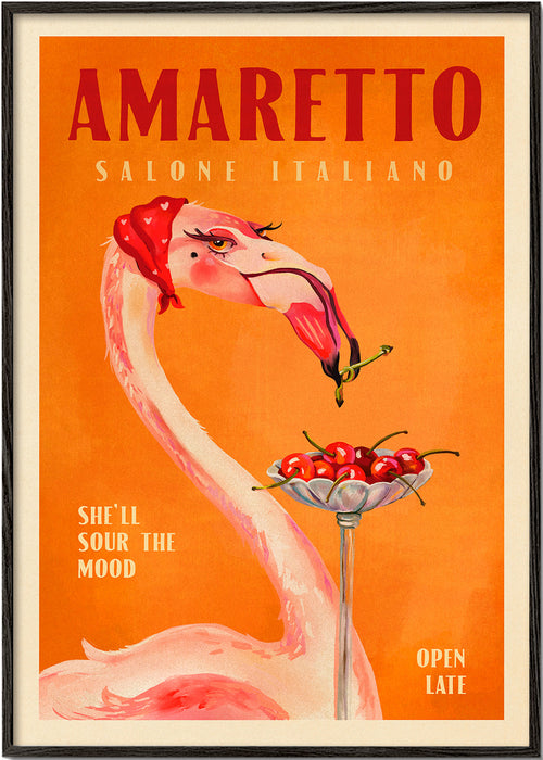 Arte para cozinha vintage com flamingo e cocktail