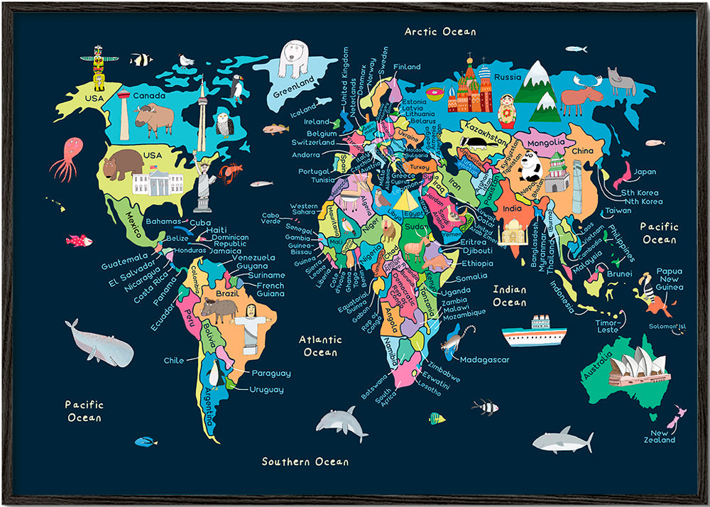 Educational Illustrated Map of the World for Kids