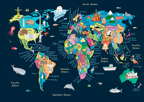Mapa-múndi ilustrado para crianças