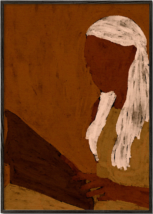 Arte abstrata: figura a ler em tons terra
