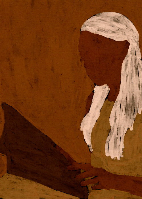 Arte abstrata: figura a ler em tons terra