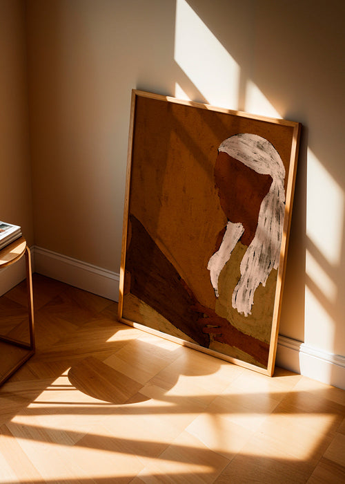 Arte abstrata: figura a ler em tons terra