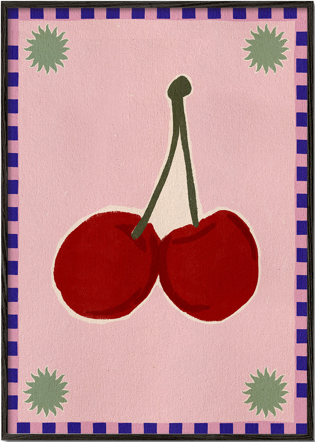 Arte para cozinha: par de cerejas sobre rosa