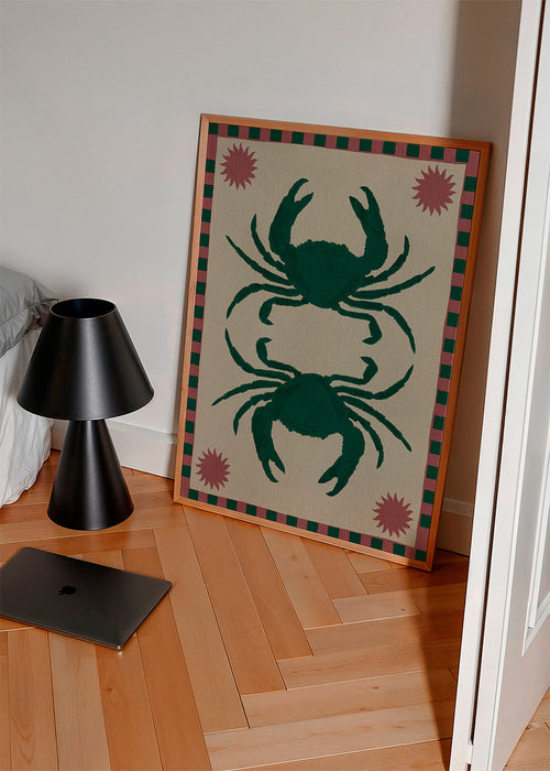 Arte para cozinha com caranguejos verdes espelhados