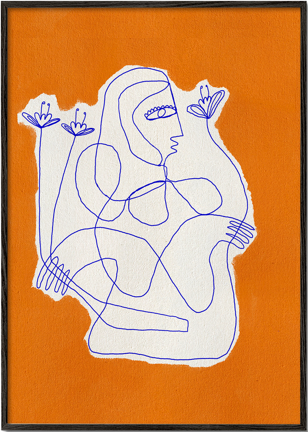 Ilustração de figura linear com flores sobre laranja