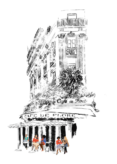 Arte para cozinha: ilustração de café parisiense na fachada