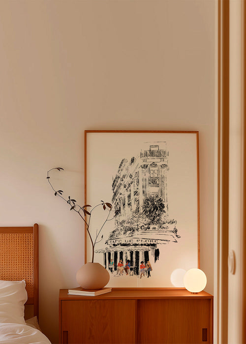 Arte para cozinha: ilustração de café parisiense na fachada