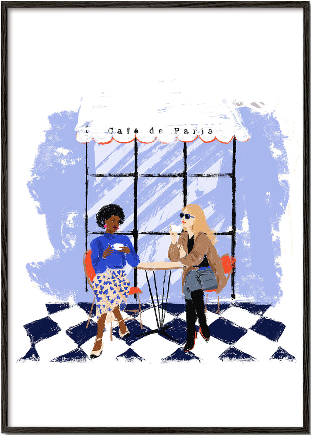 Arte para cozinha com cena de café entre amigas