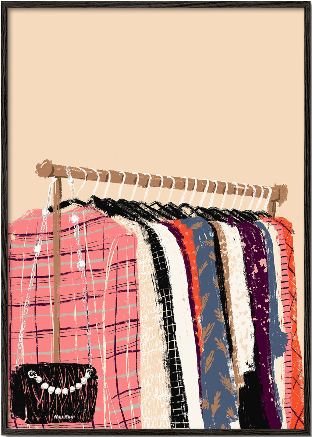 Ilustração de cabide com peças de moda