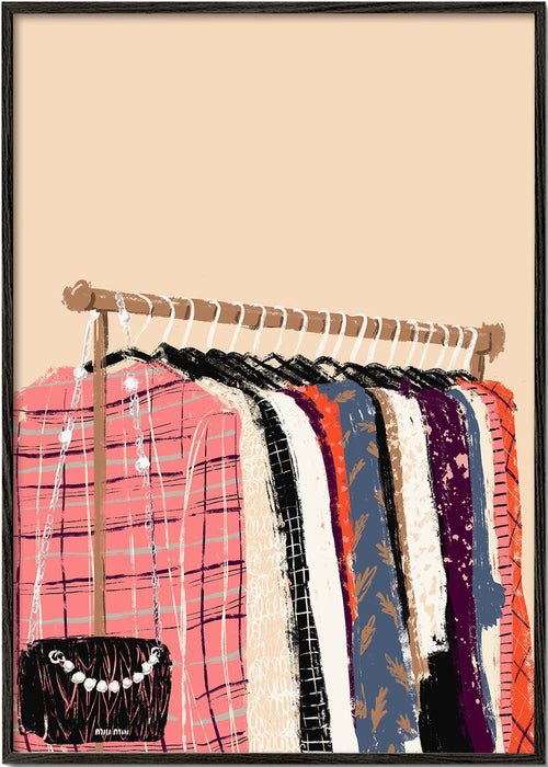 Ilustração de cabide com peças de moda
