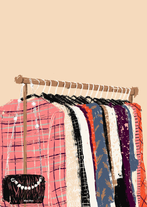 Ilustração de cabide com peças de moda