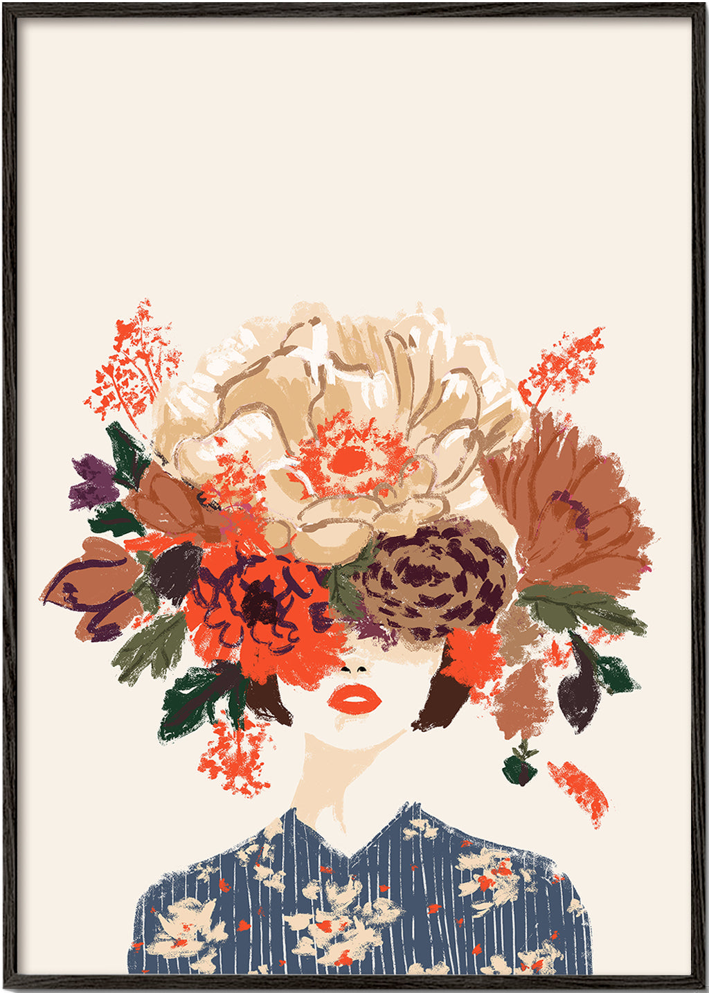 Estampa botânica com coroa floral ilustrada