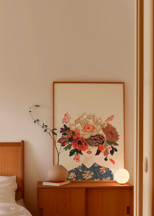 Estampa botânica com coroa floral ilustrada