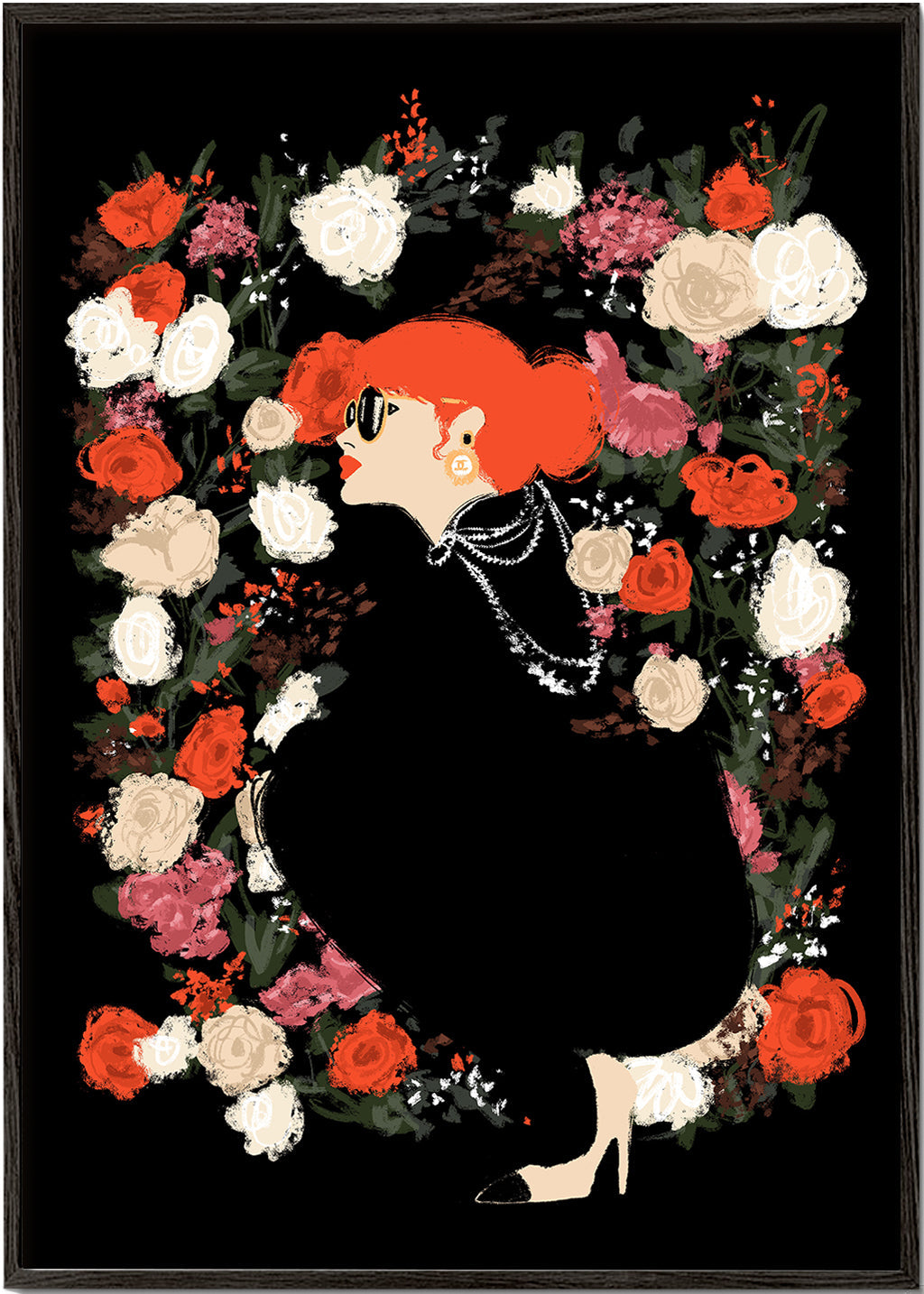 Estampa botânica com silhueta feminina e coroa de flores