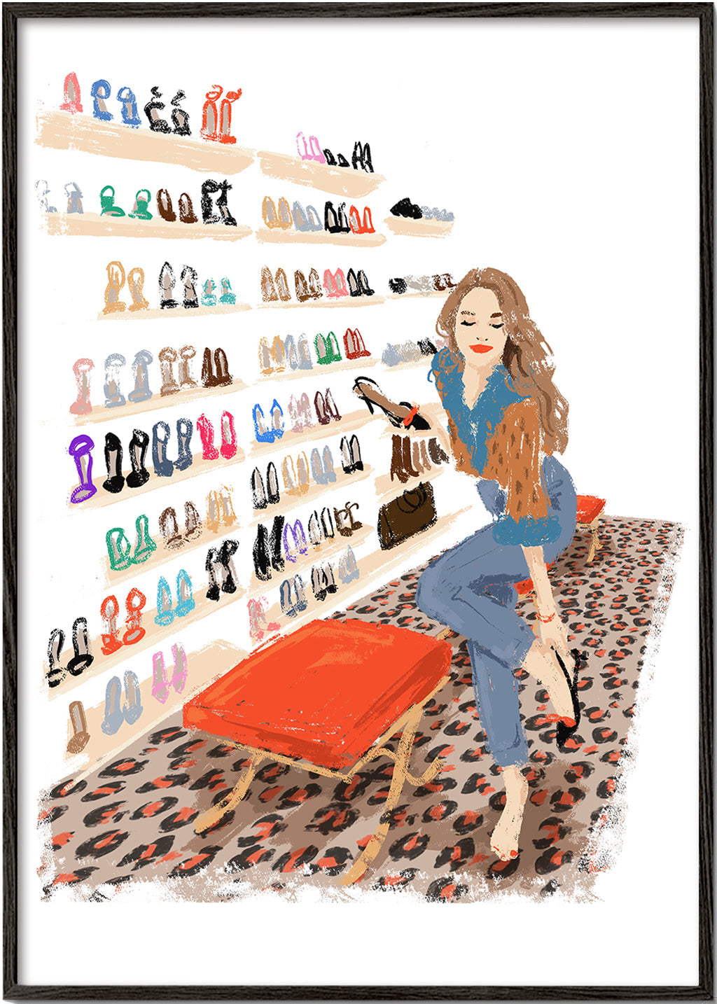 Ilustração de loja de sapatos com tapete estampado