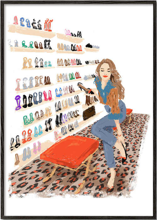 Ilustração de loja de sapatos com tapete estampado