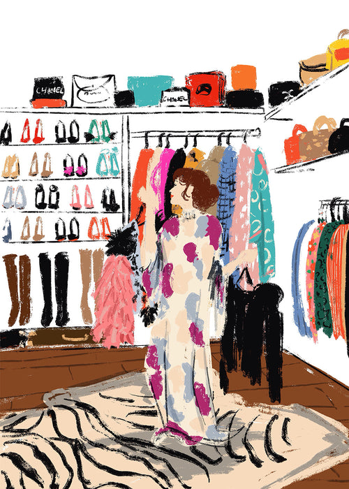 Ilustração de closet com roupas coloridas