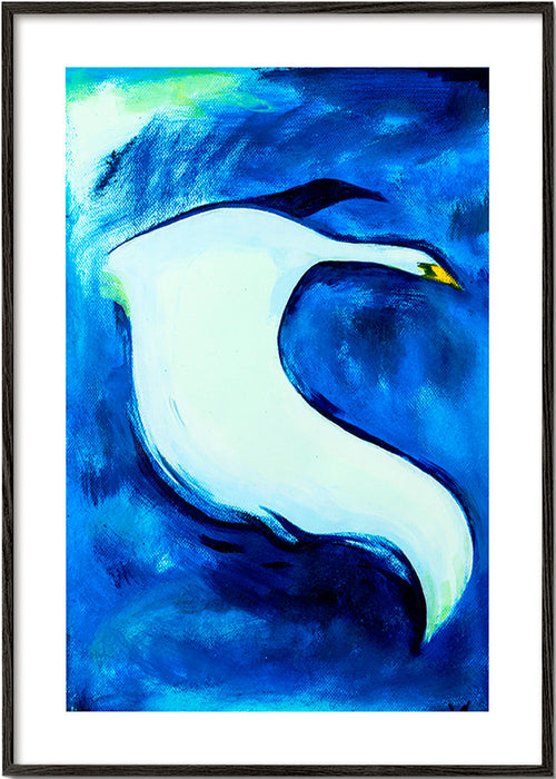 Quadro cisne branco sobre azul – Black Frame