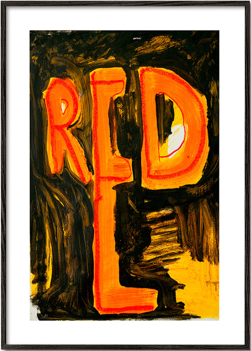 Ilustração tipográfica 'RED' em pincelada pictórica – Black Frame