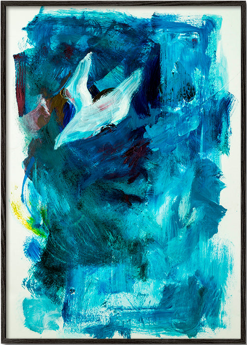 Obra abstrata azul com motivo aéreo – Black Frame