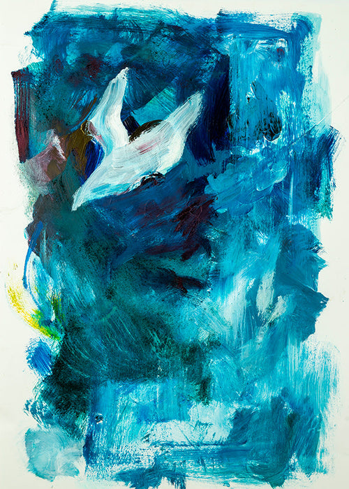 Obra abstrata azul com motivo aéreo