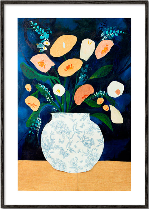 Estampa botânica com ramo em vaso – Black Frame