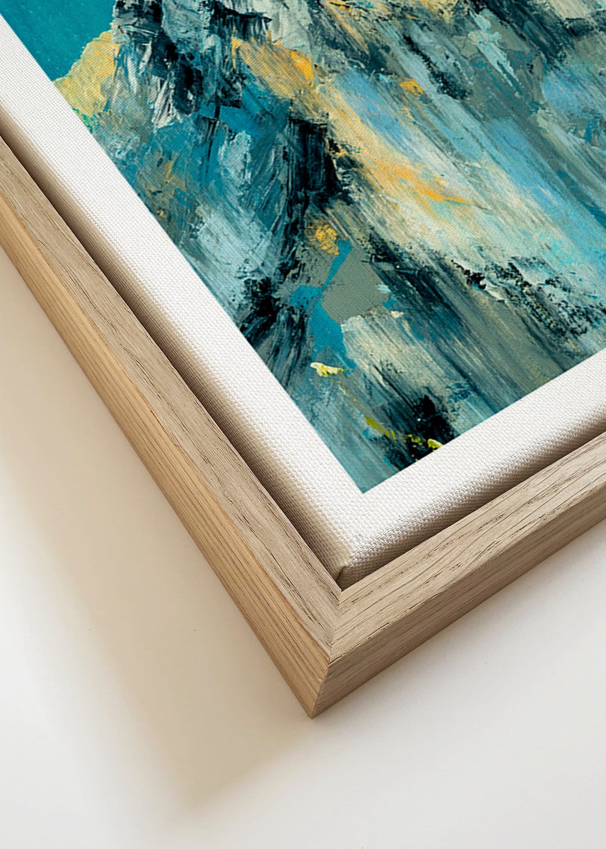 Quadro de paisagem com pico nevado e tons turquesa – Canvas detail