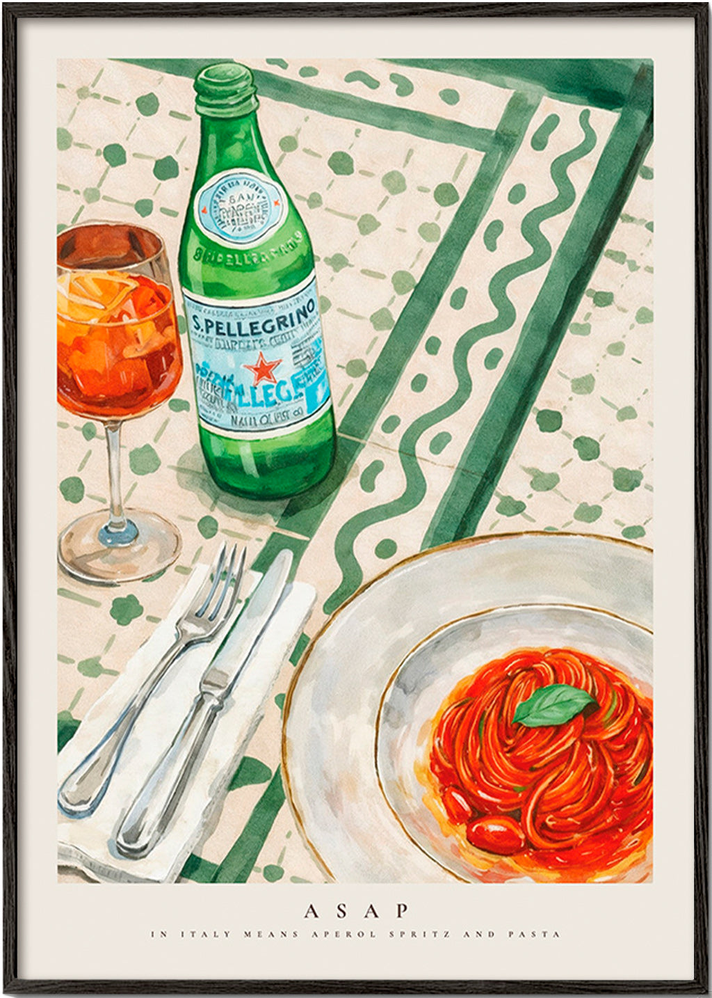 Arte para cozinha Aperol Spritz e massa