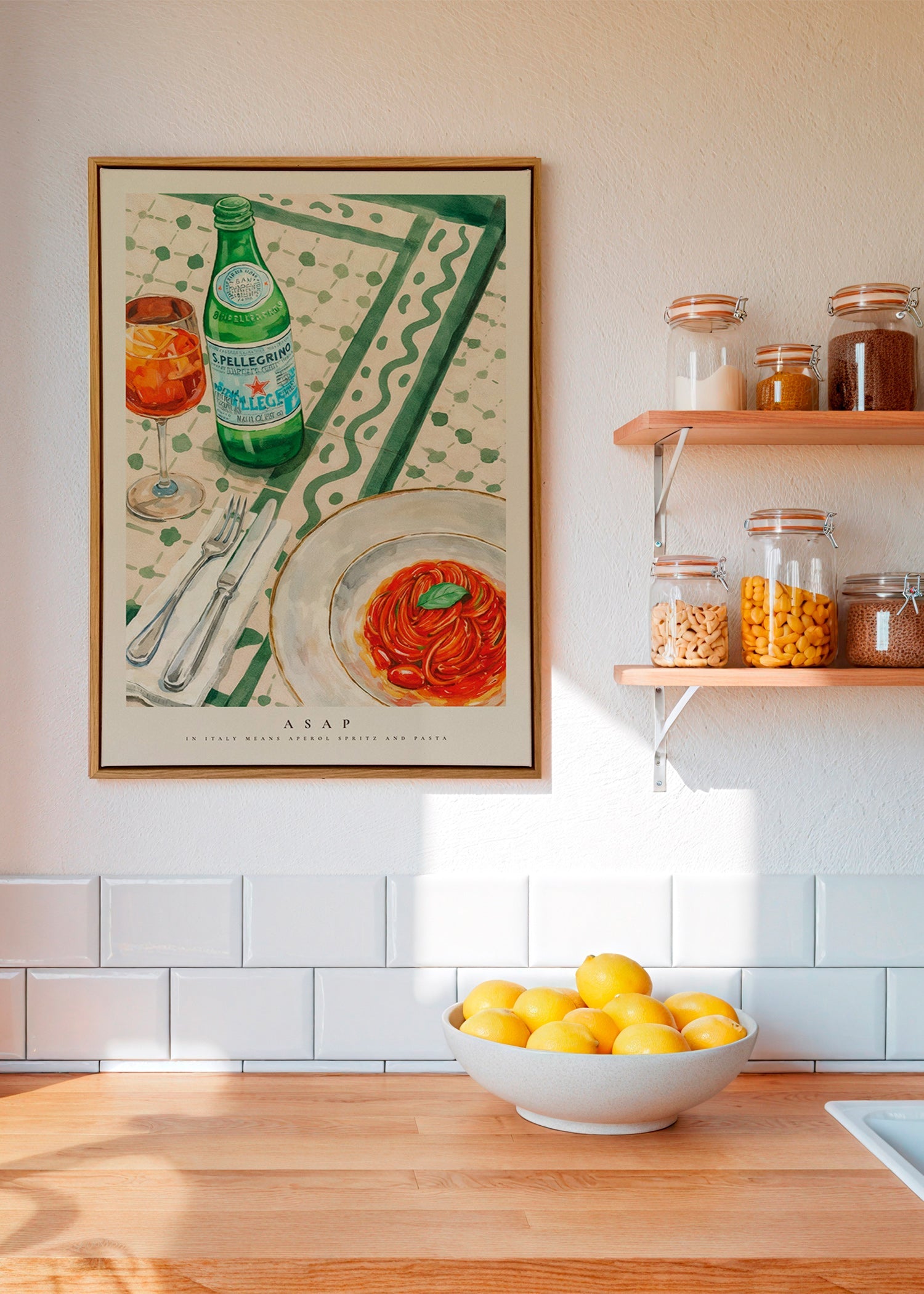 Arte para cozinha Aperol Spritz e massa