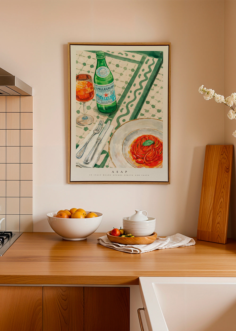 Arte para cozinha Aperol Spritz e massa