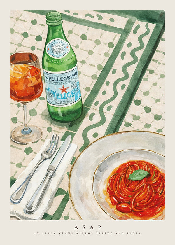 Arte para cozinha Aperol Spritz e massa
