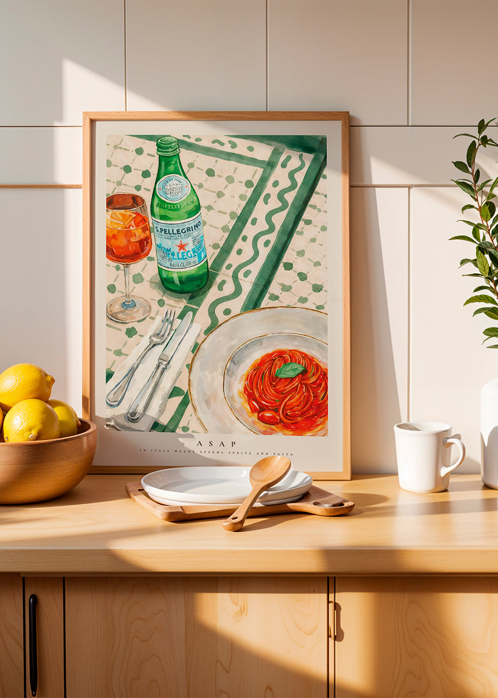 Arte para cozinha Aperol Spritz e massa
