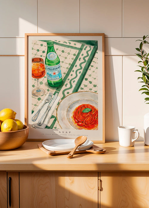 Arte para cozinha Aperol Spritz e massa