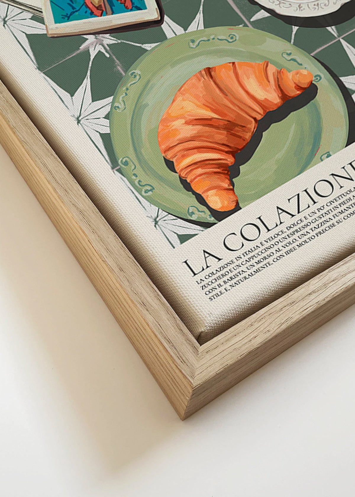Arte para cozinha com croissant e revista