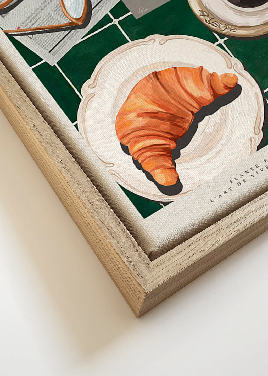 Arte para cozinha com croissant e café
