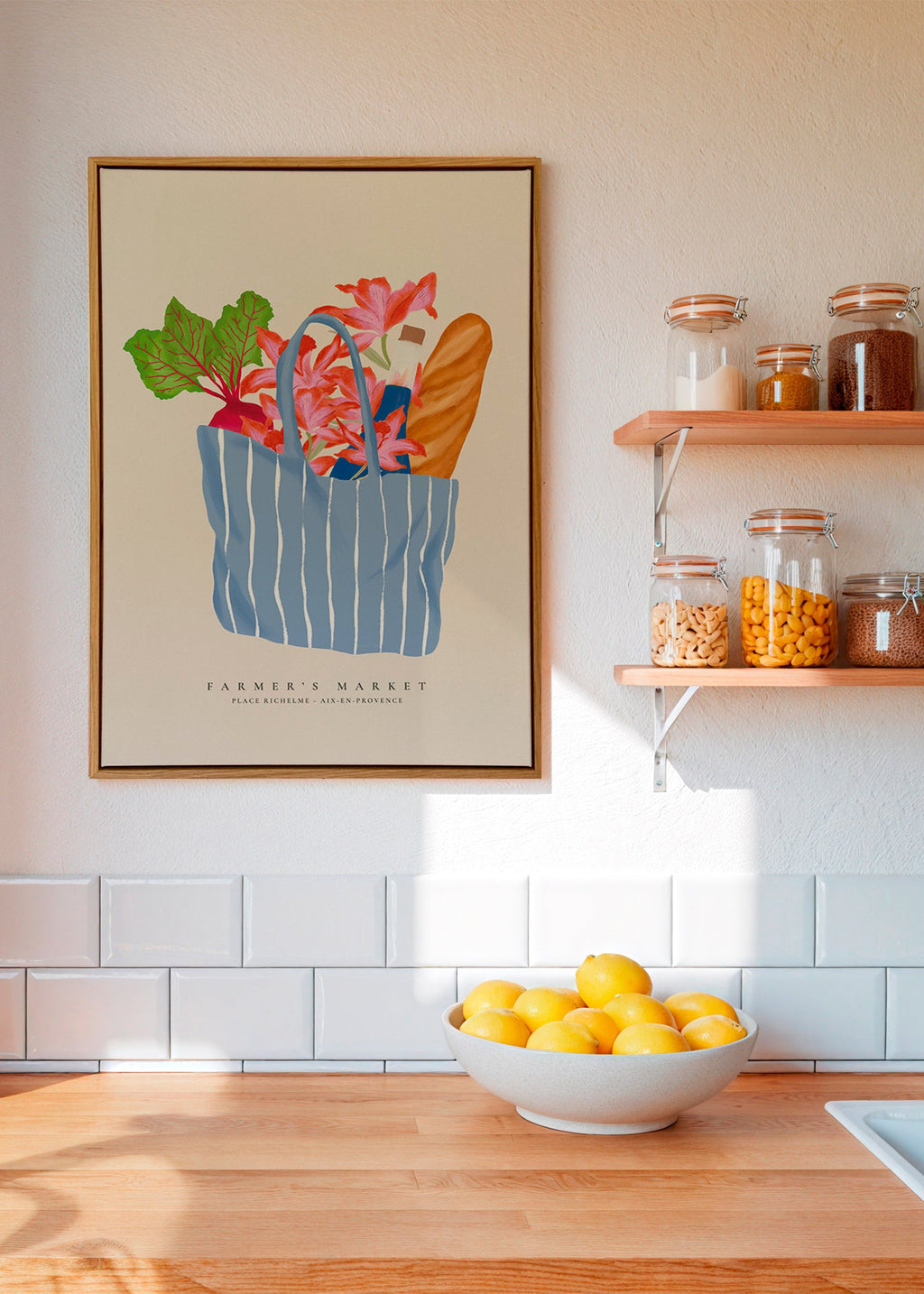 Arte para cozinha com ilustração de sacola de mercado