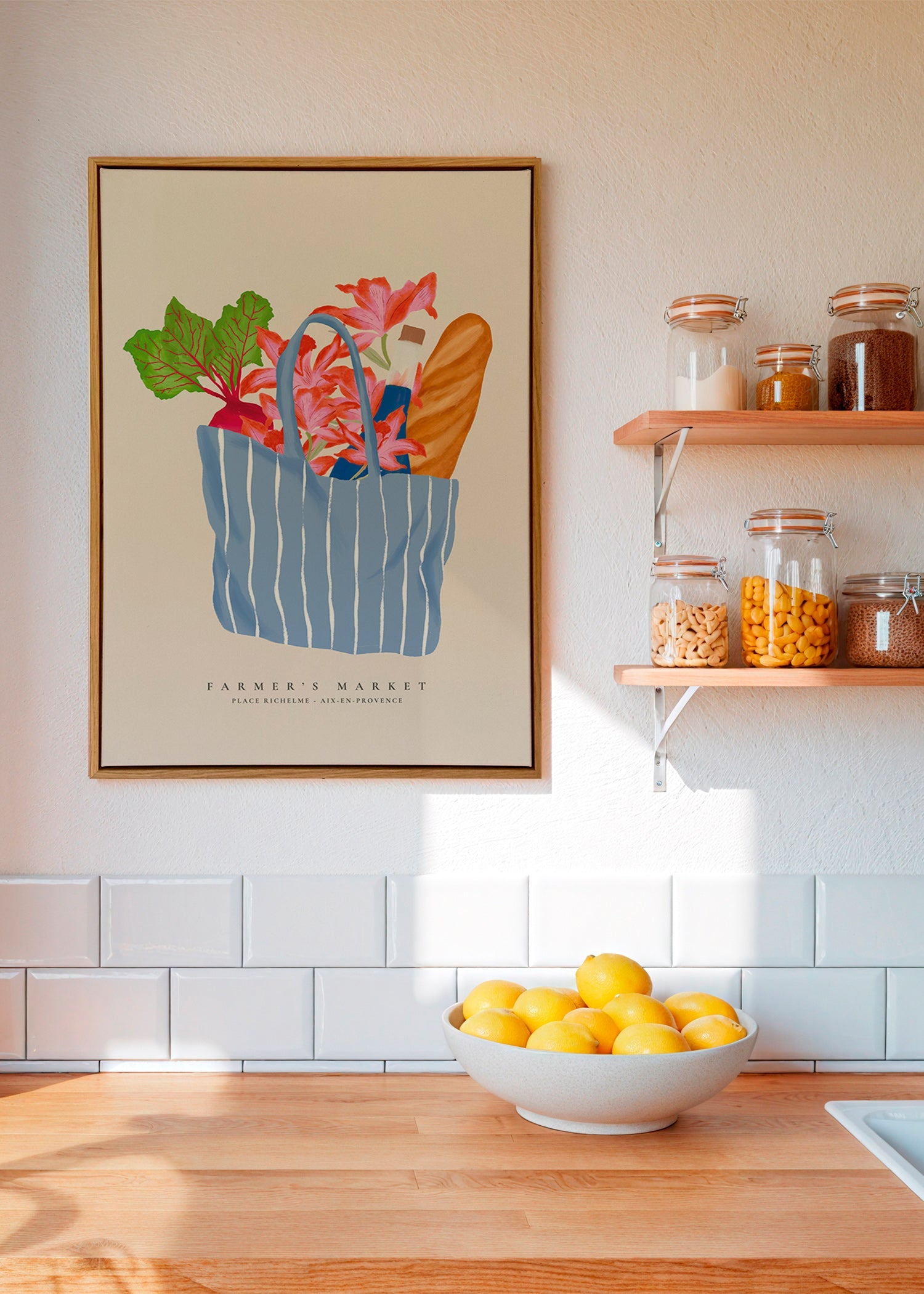 Arte para cozinha com ilustração de sacola de mercado