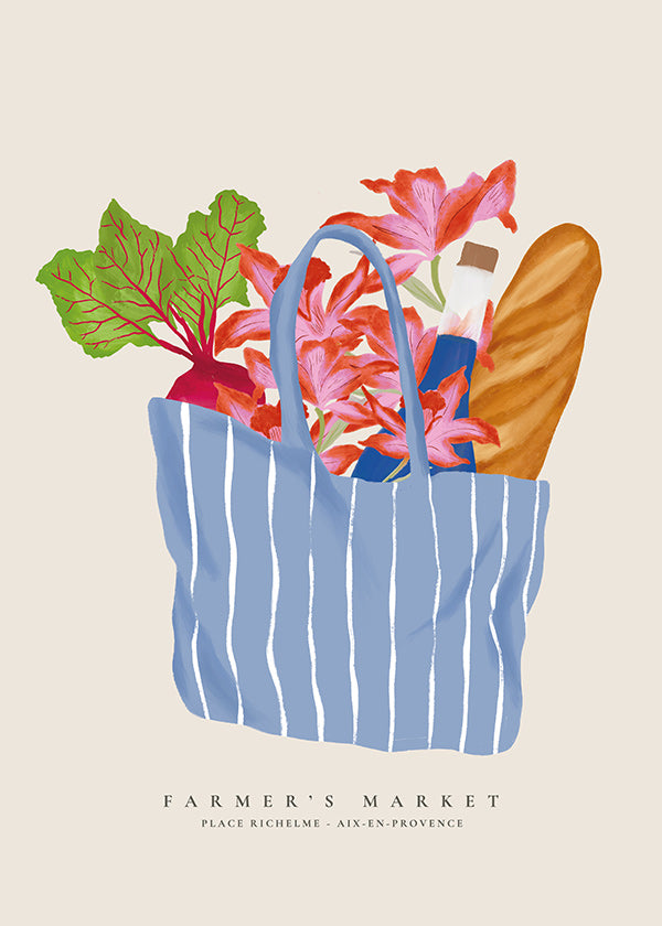 Arte para cozinha com ilustração de sacola de mercado