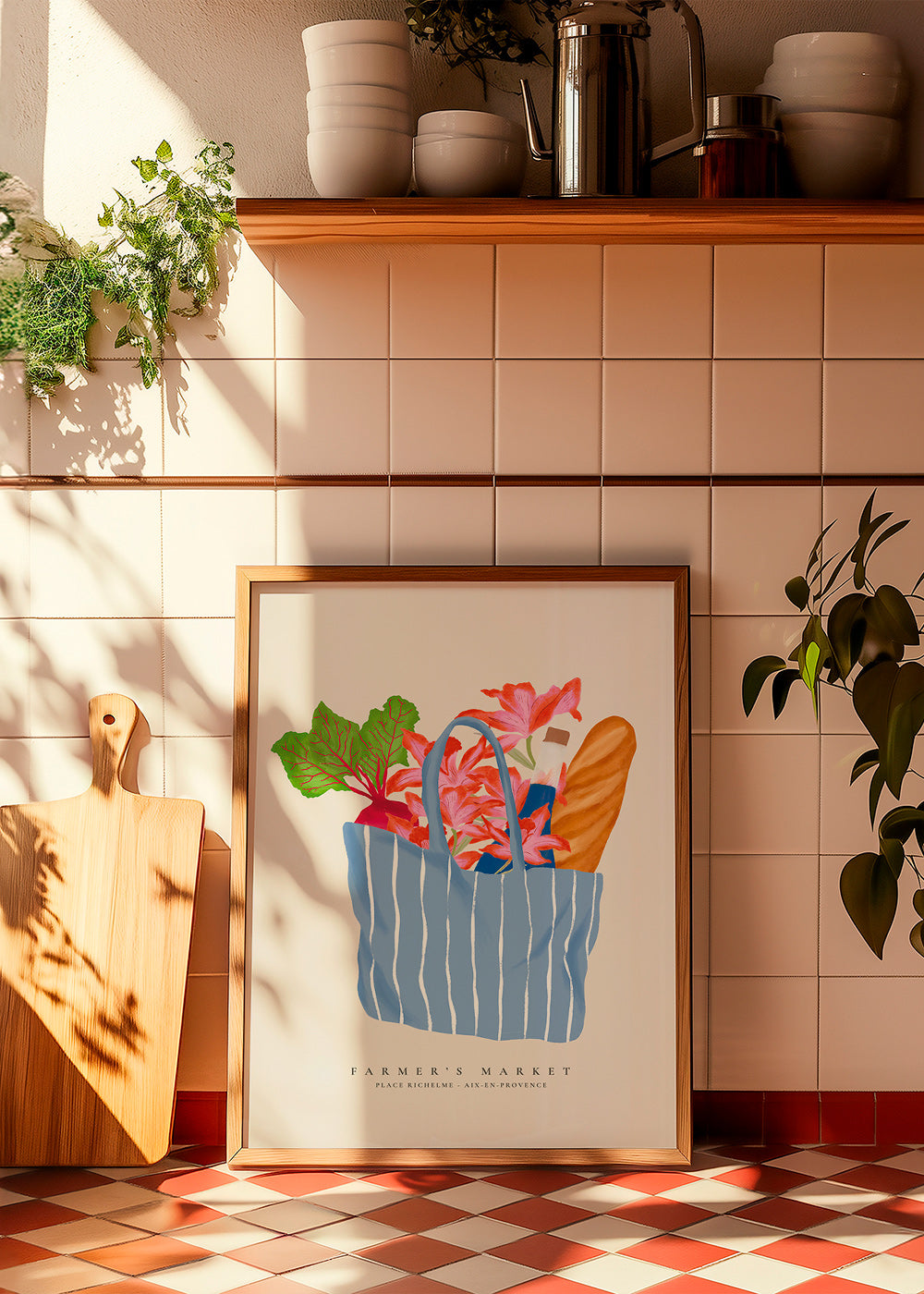 Arte para cozinha com ilustração de sacola de mercado
