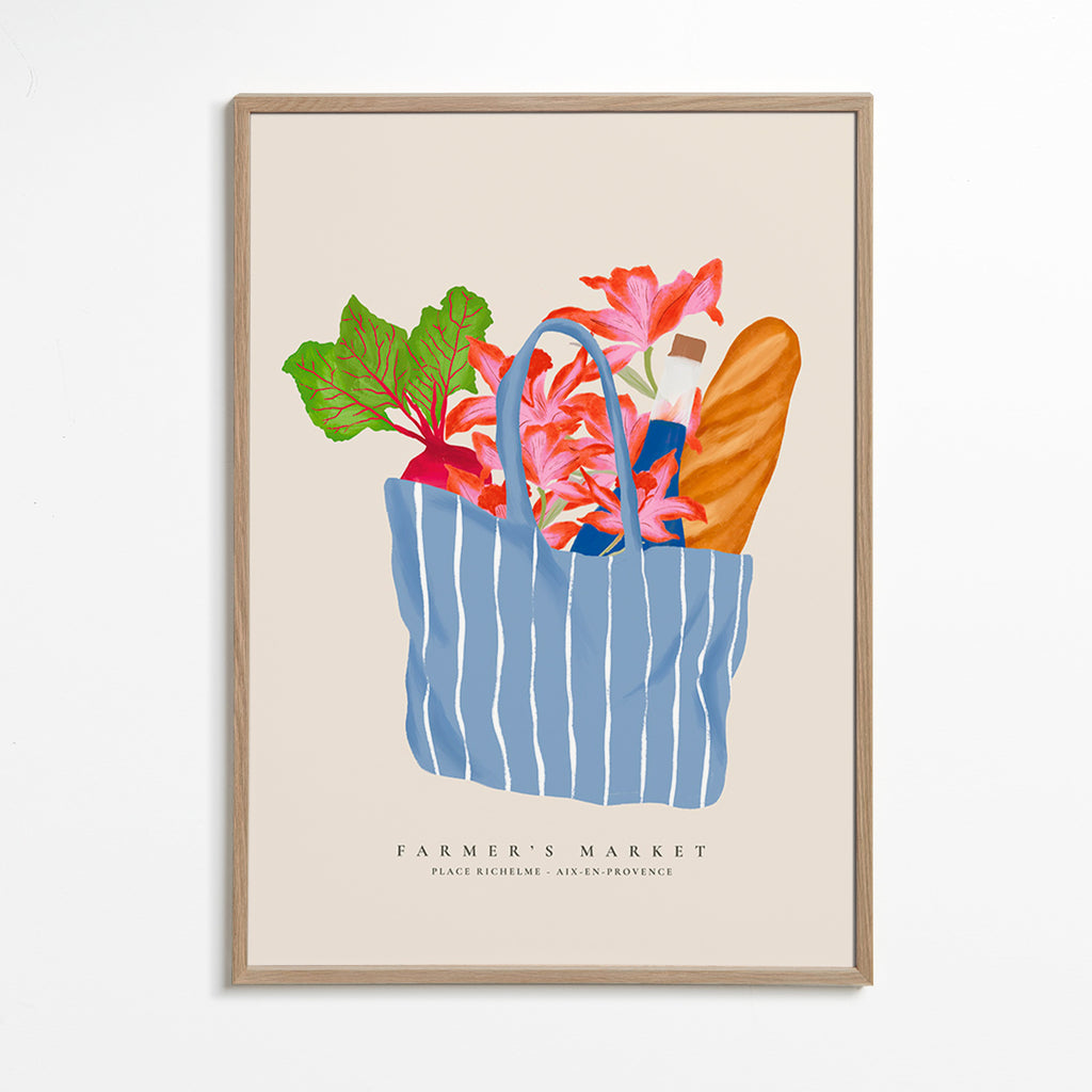 Arte para cozinha com ilustração de sacola de mercado