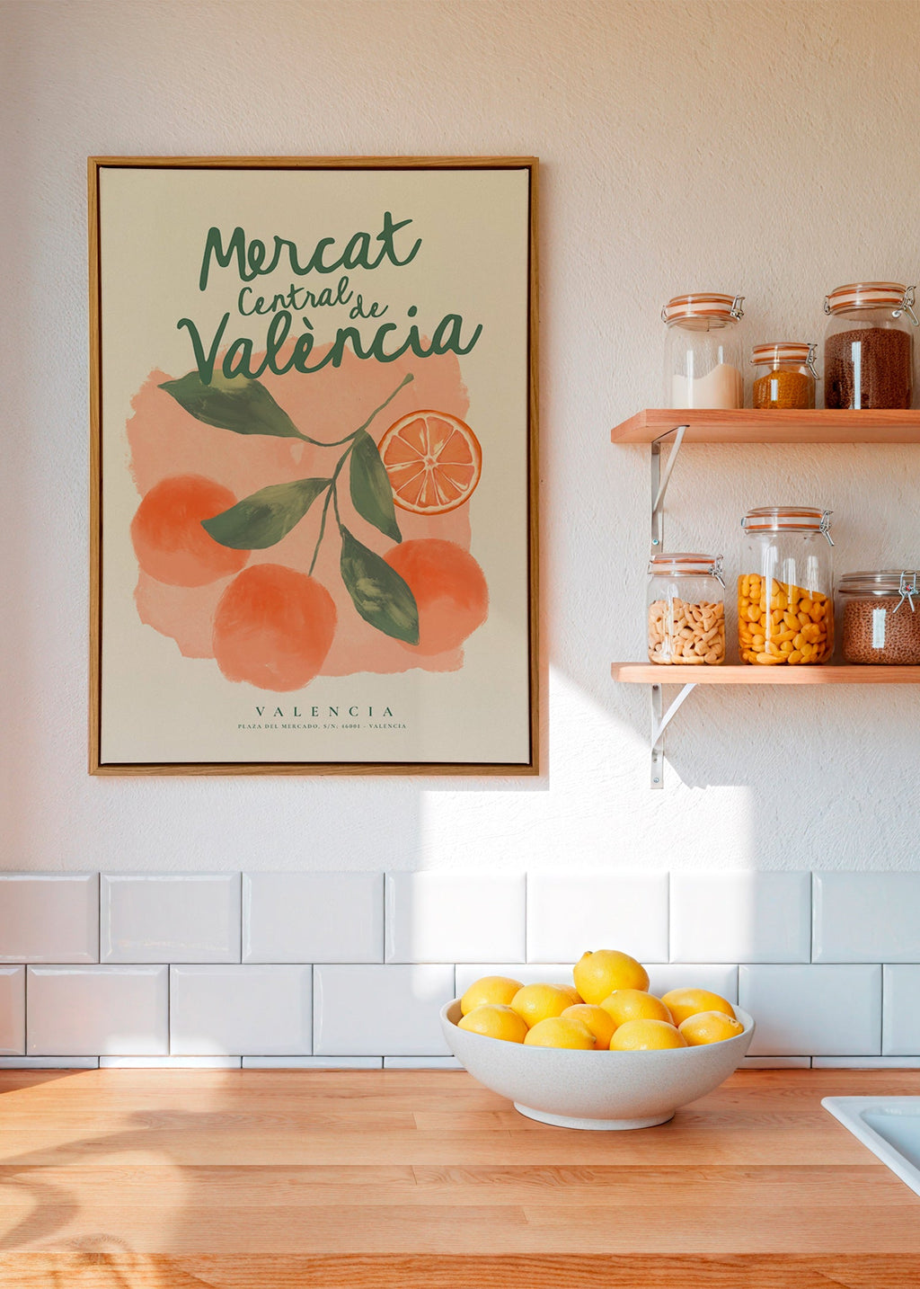 Arte para cozinha Mercat Central com laranjas