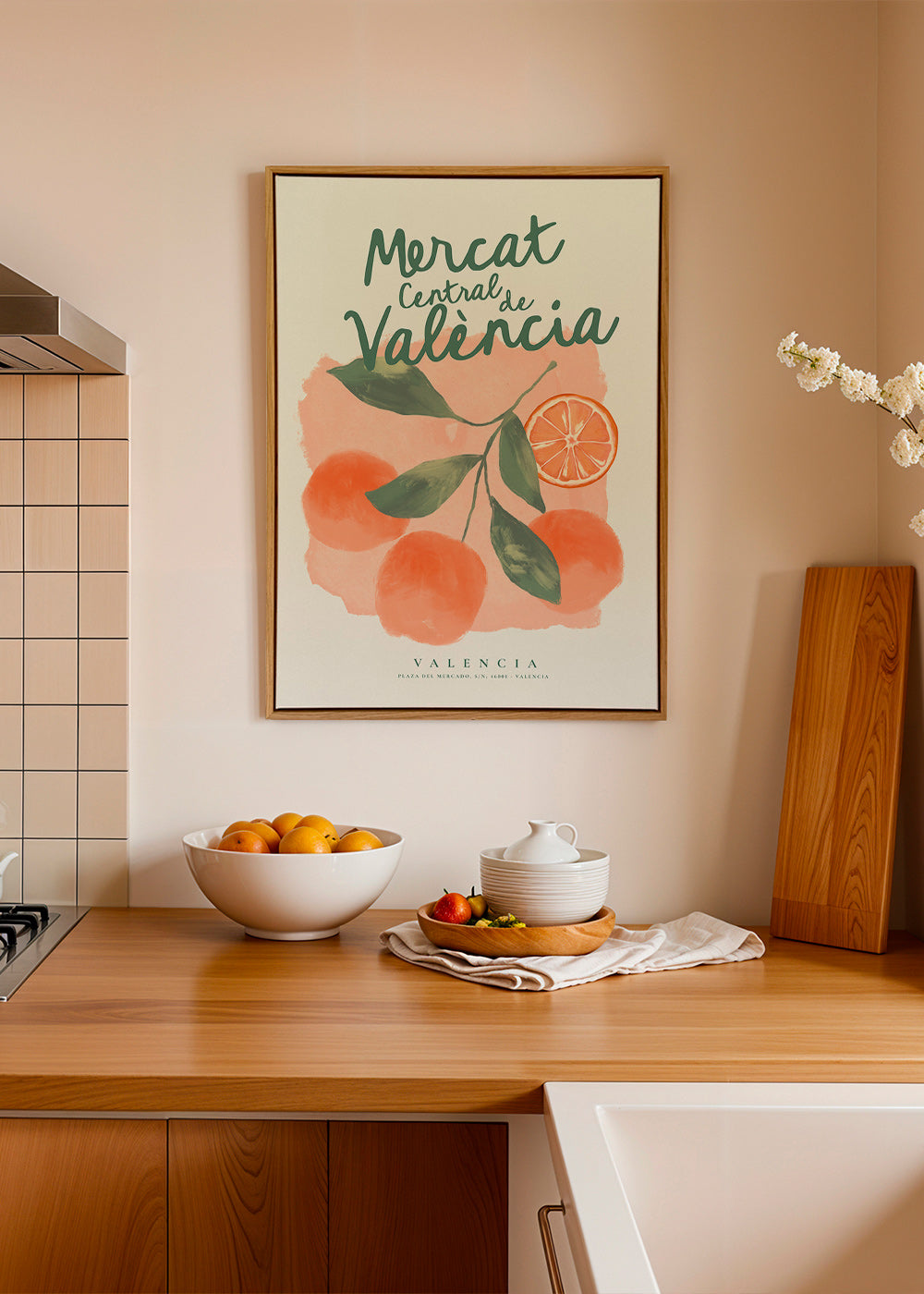 Arte para cozinha Mercat Central com laranjas