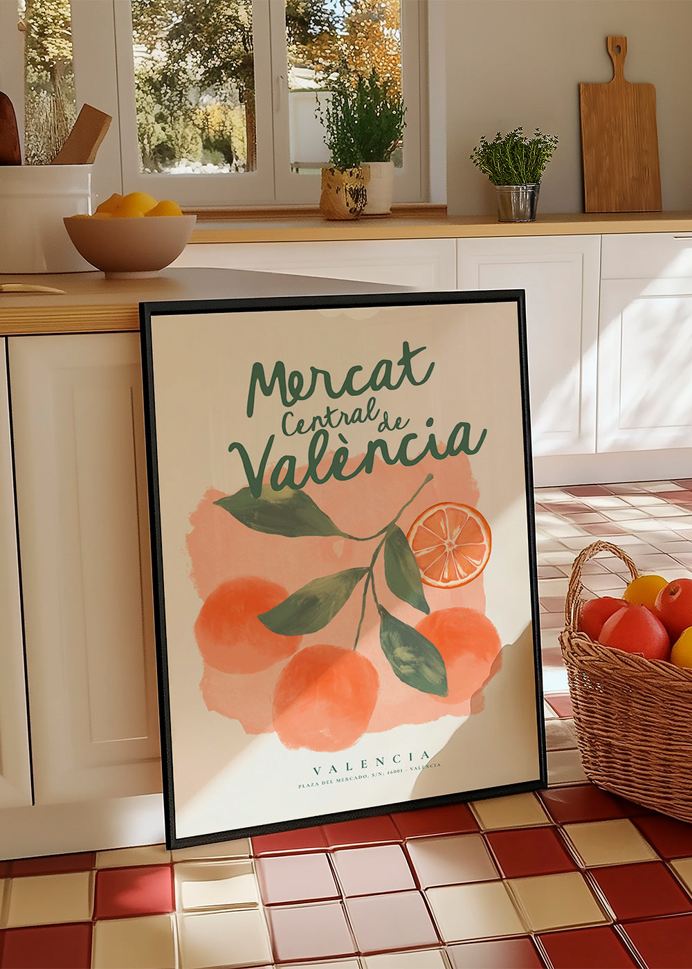 Arte para cozinha Mercat Central com laranjas