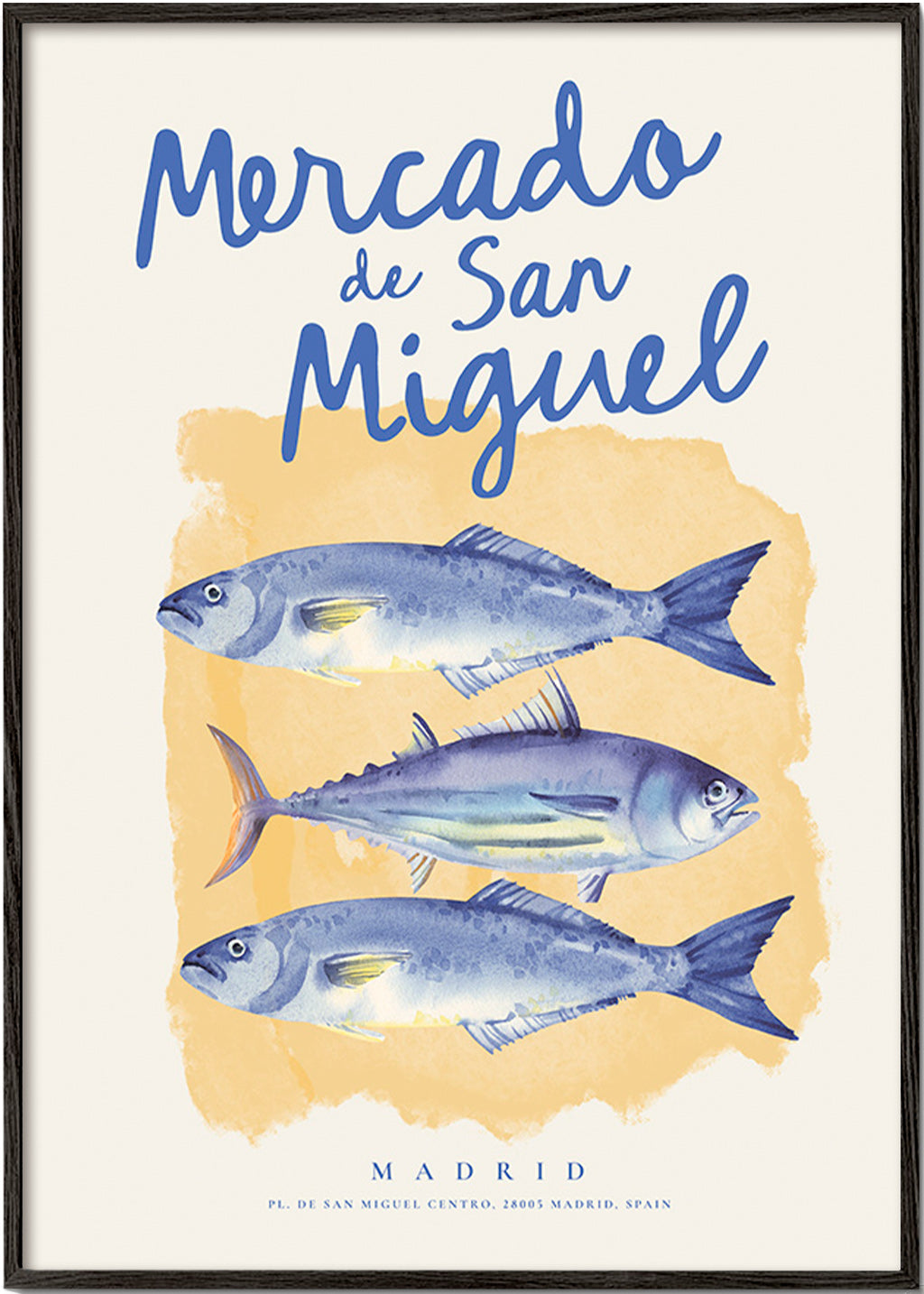Arte para cozinha Mercado de San Miguel com peixes azuis