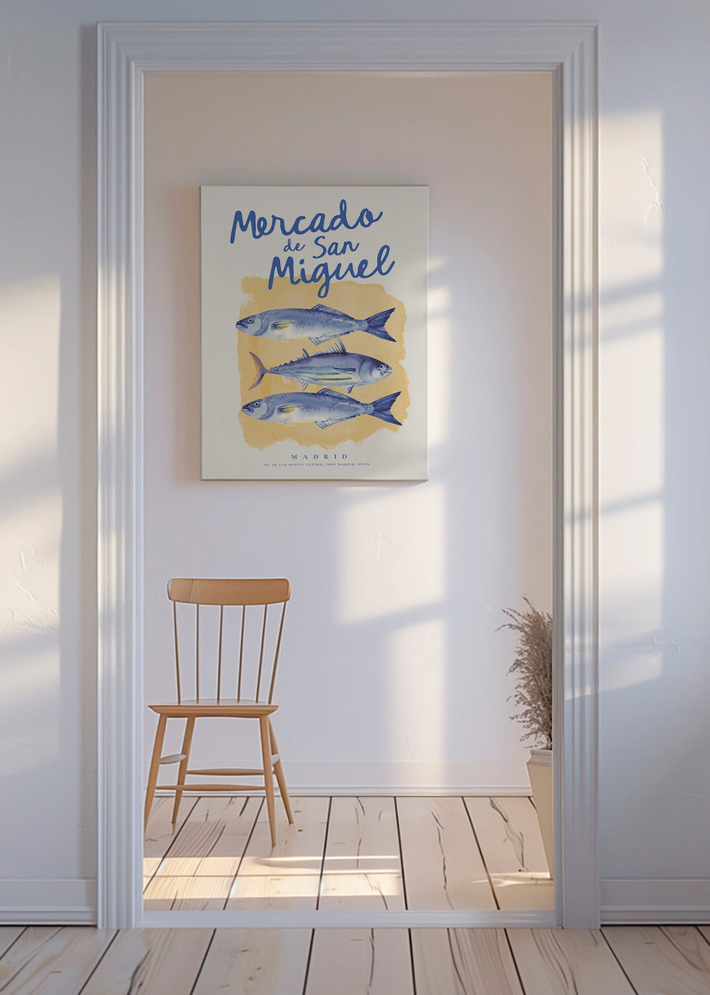 Arte para cozinha Mercado de San Miguel com peixes azuis