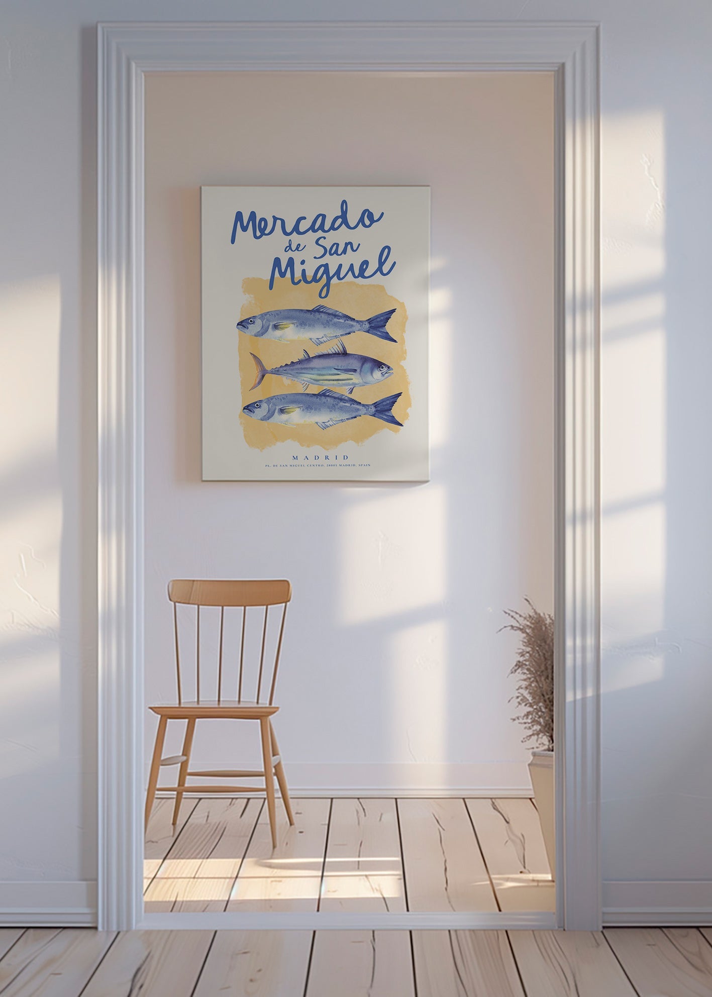 Arte para cozinha Mercado de San Miguel com peixes azuis