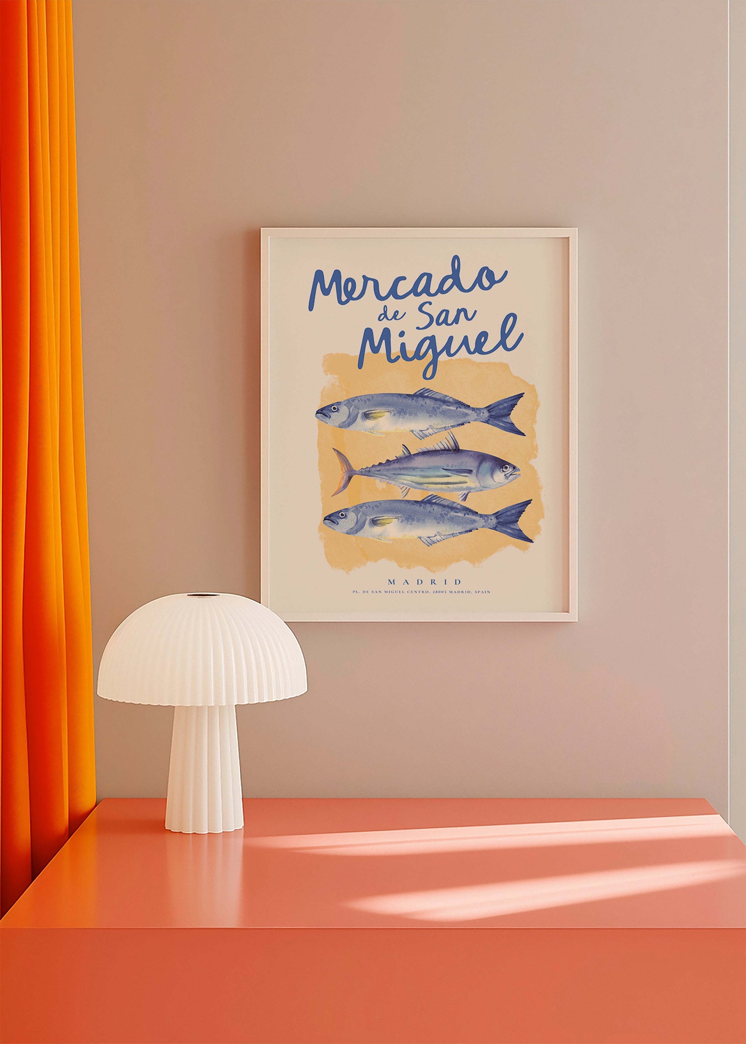 Arte para cozinha Mercado de San Miguel com peixes azuis