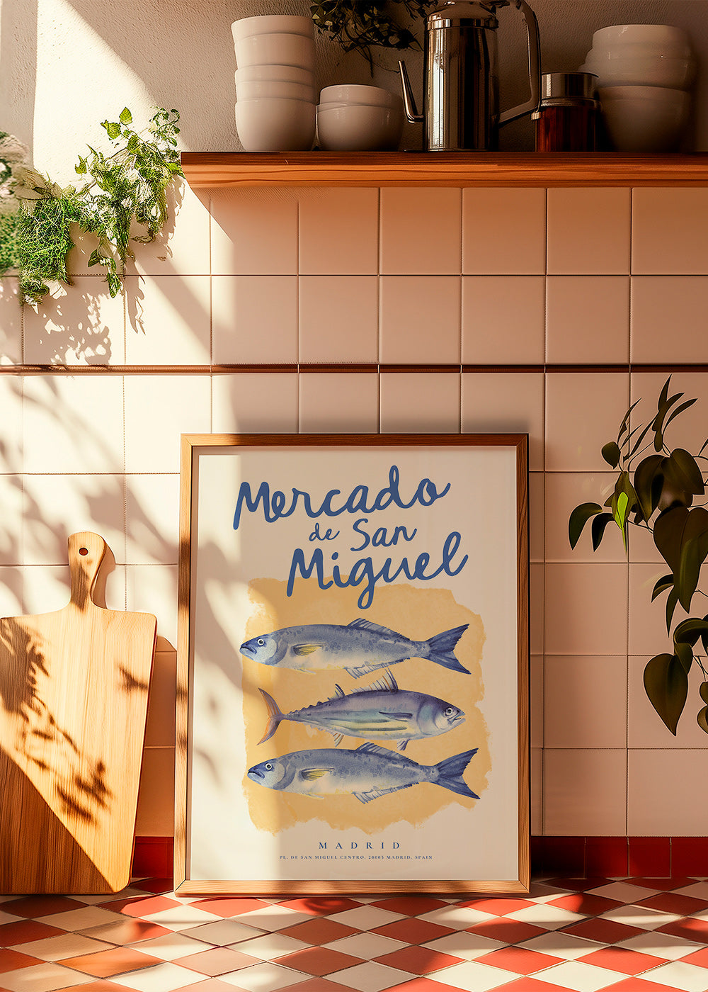 Arte para cozinha Mercado de San Miguel com peixes azuis