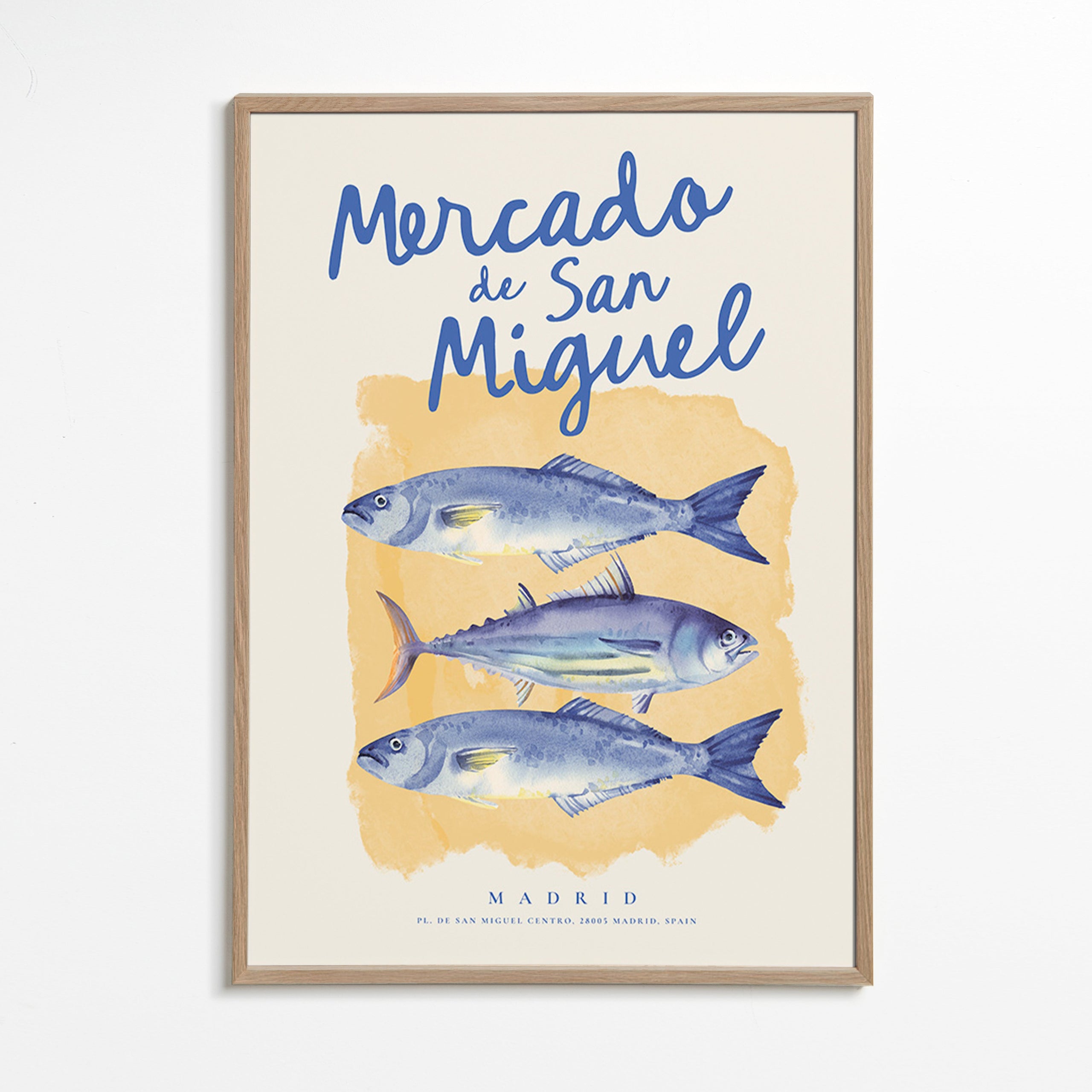 Arte para cozinha Mercado de San Miguel com peixes azuis